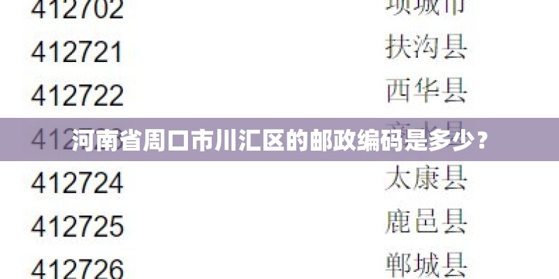 河南省周口市川汇区的邮政编码是多少? 河南省周口市川汇区的邮政编码是多少?